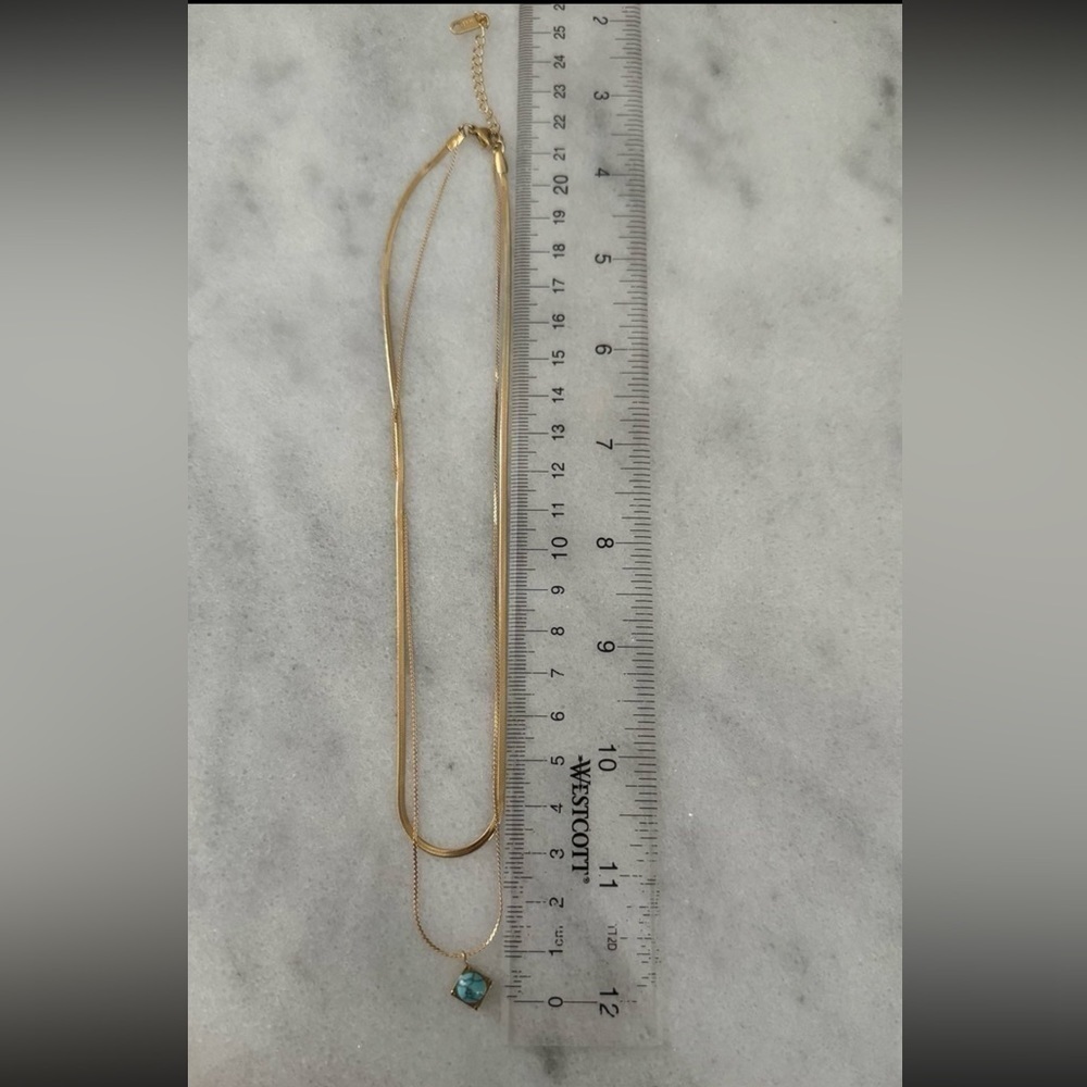 Gold Layering Layered Turquoise Pendant Necklace - Picture 5 of 5